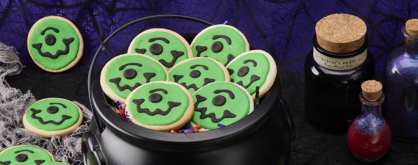 Mini Monster Cookies in a cauldron