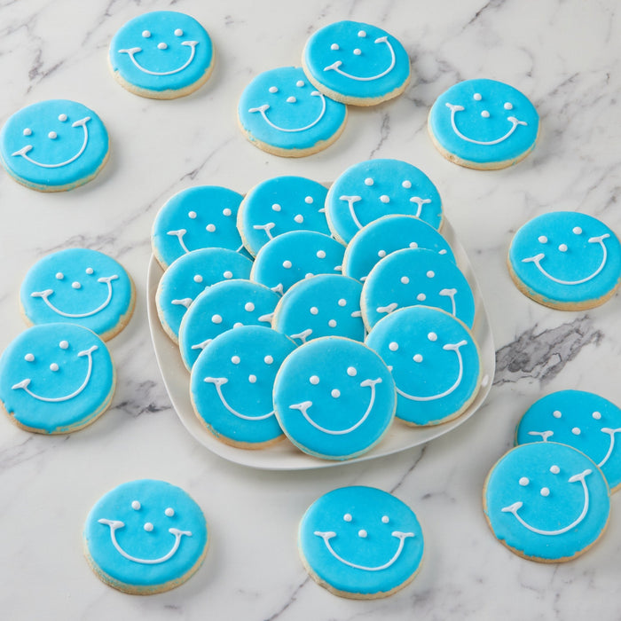 2.5" Mini Blue Smiley Cookies - SmileyCookie.com individually wrapped, nut - free, and kosher cookies delivered to you!