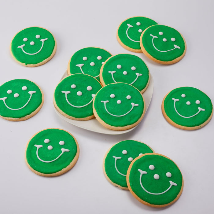 2.5" Mini Green Smiley Cookies - SmileyCookie.com individually wrapped, nut - free, and kosher cookies delivered to you!
