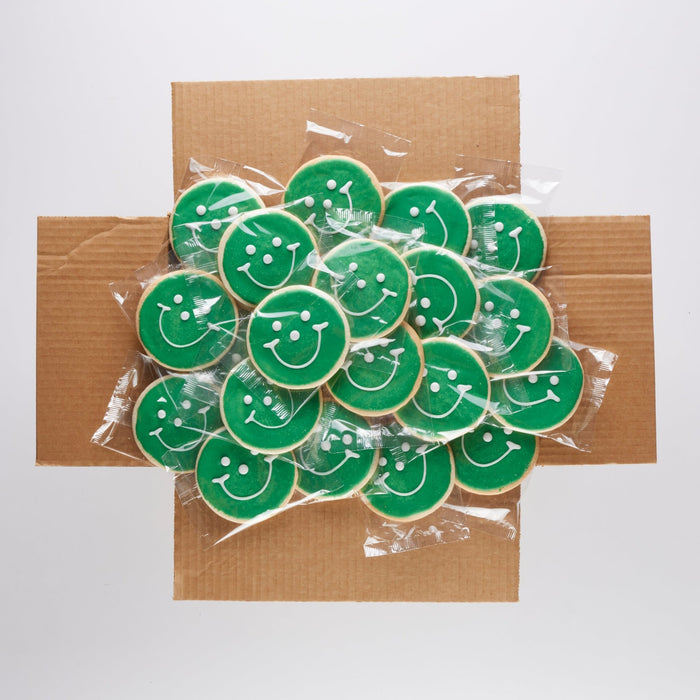 2.5" Mini Green Smiley Cookies - SmileyCookie.com individually wrapped, nut - free, and kosher cookies delivered to you!