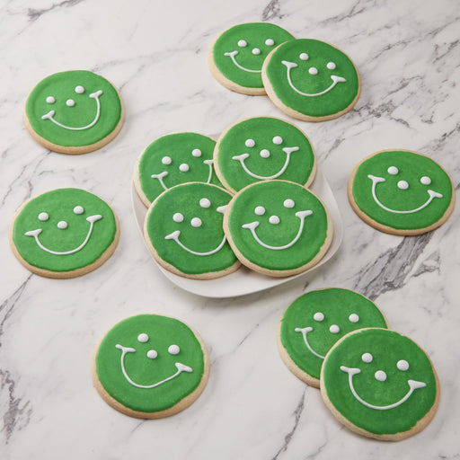 2.5" Mini Green Smiley Cookies - SmileyCookie.com individually wrapped, nut - free, and kosher cookies delivered to you!