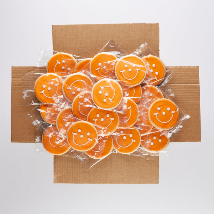 2.5" Mini Orange Smiley Cookies - SmileyCookie.com individually wrapped, nut - free, and kosher cookies delivered to you!