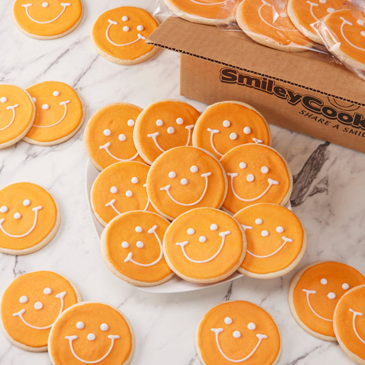 2.5" Mini Orange Smiley Cookies - SmileyCookie.com individually wrapped, nut - free, and kosher cookies delivered to you!