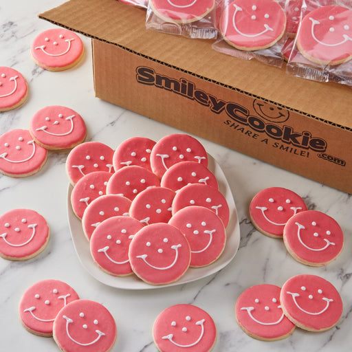 2.5" Mini Pink Smiley Cookies - SmileyCookie.com individually wrapped, nut - free, and kosher cookies delivered to you!