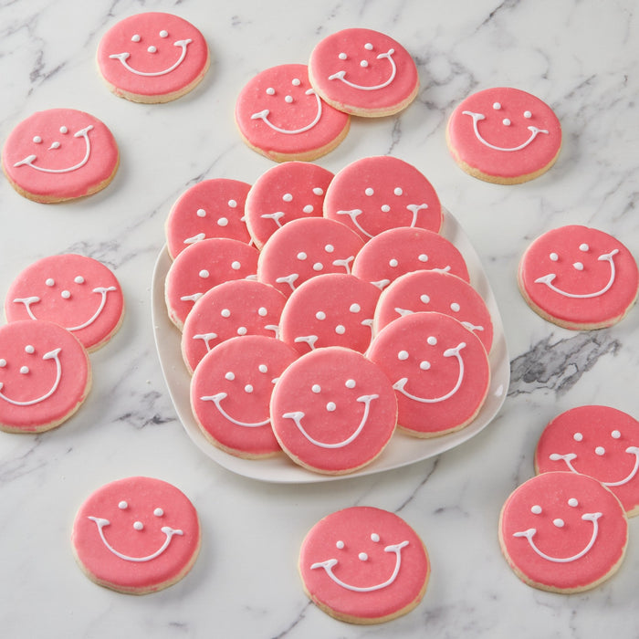 2.5" Mini Pink Smiley Cookies - SmileyCookie.com individually wrapped, nut - free, and kosher cookies delivered to you!