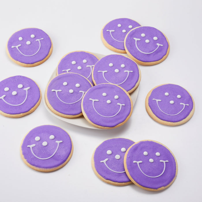 2.5" Mini Purple Smiley Cookies - SmileyCookie.com individually wrapped, nut - free, and kosher cookies delivered to you!