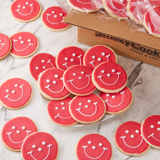 2.5" Mini Red Smiley Cookies - SmileyCookie.com individually wrapped, nut - free, and kosher cookies delivered to you!