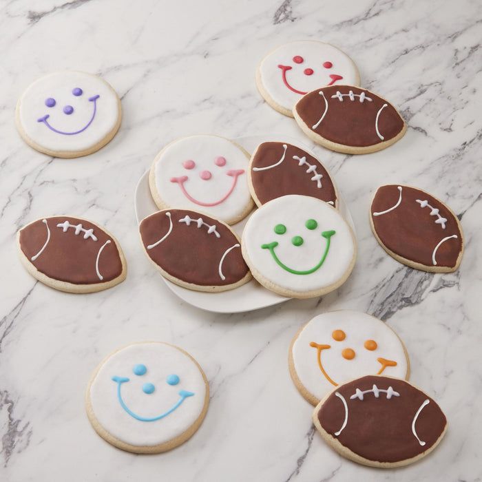 4" Football + Smiley Variety Pack - SmileyCookie.com individually wrapped, nut - free, and kosher cookies delivered to you!