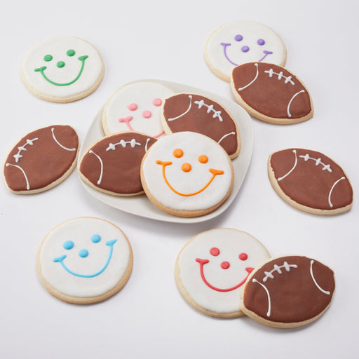 4" Football + Smiley Variety Pack - SmileyCookie.com individually wrapped, nut - free, and kosher cookies delivered to you!