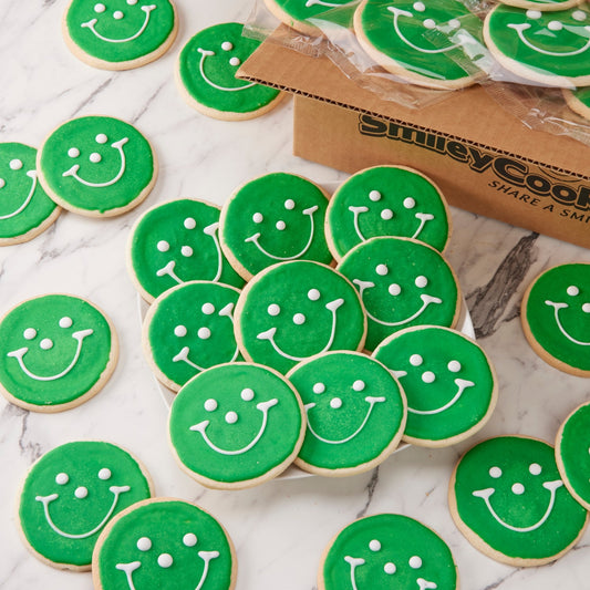 4" Green Smiley Cookies - SmileyCookie.com individually wrapped, nut - free, and kosher cookies delivered to you!