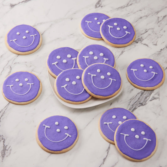 4" Purple Smiley Cookies - SmileyCookie.com individually wrapped, nut - free, and kosher cookies delivered to you!