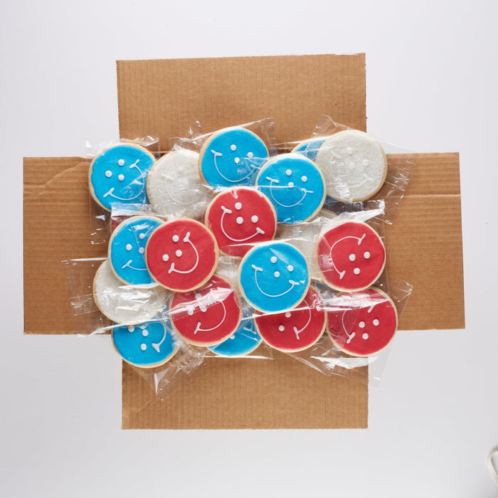 4" Red, White & Blue Variety Pack - SmileyCookie.com individually wrapped, nut - free, and kosher cookies delivered to you!