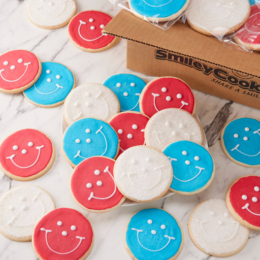 4" Red, White & Blue Variety Pack - SmileyCookie.com individually wrapped, nut - free, and kosher cookies delivered to you!