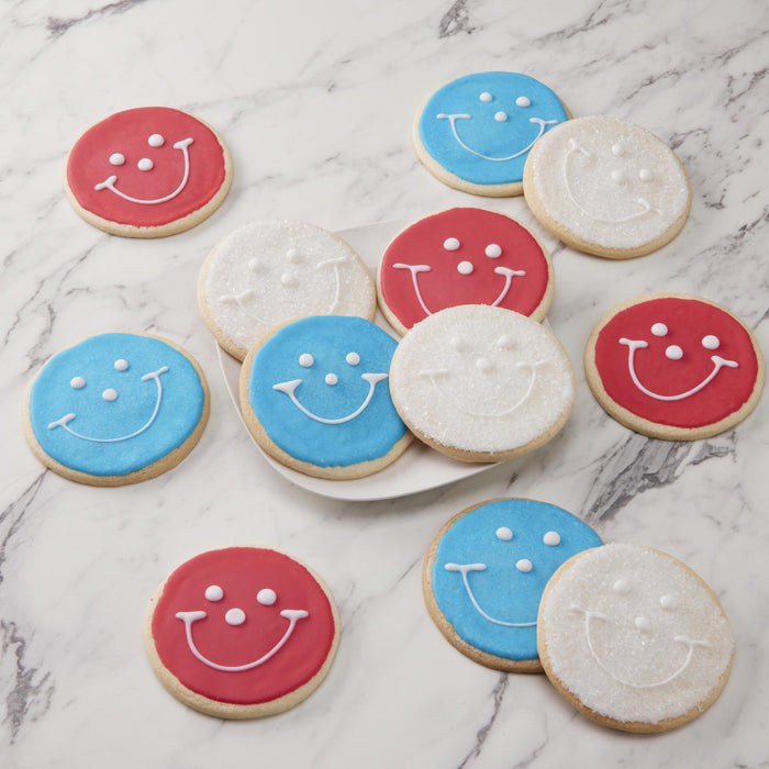 4" Red, White & Blue Variety Pack - SmileyCookie.com individually wrapped, nut - free, and kosher cookies delivered to you!