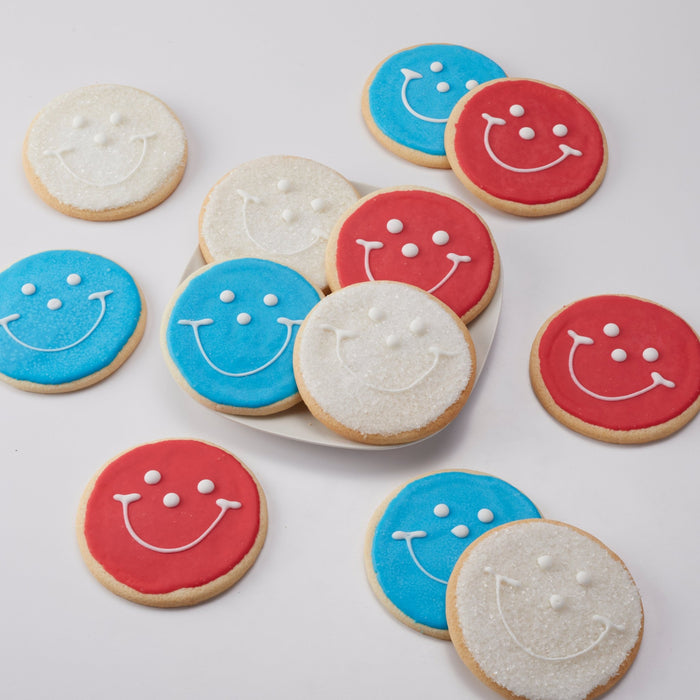 4" Red, White & Blue Variety Pack - SmileyCookie.com individually wrapped, nut - free, and kosher cookies delivered to you!