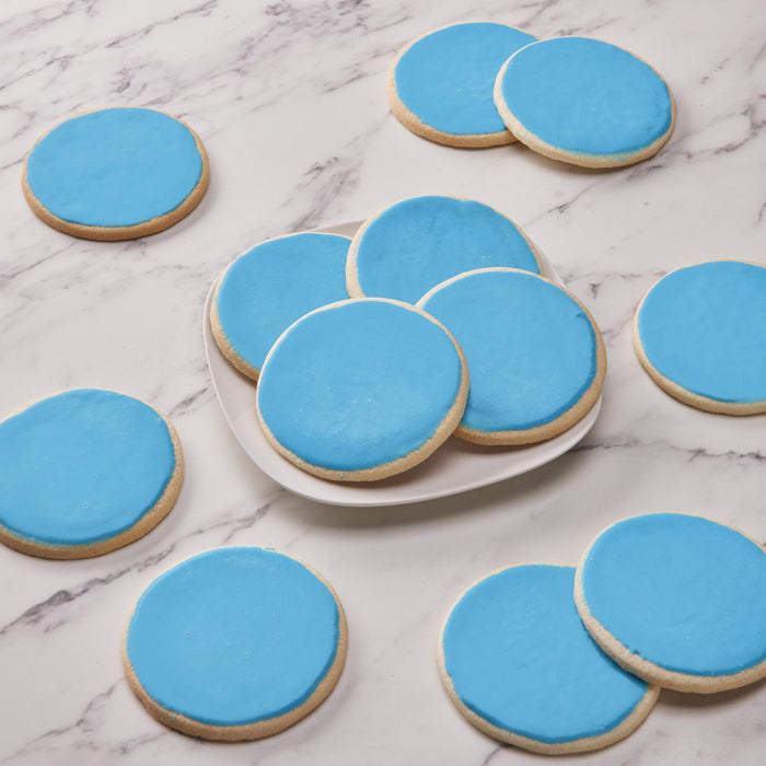 4" Round Blue Iced Cookies - SmileyCookie.com individually wrapped, nut - free, and kosher cookies delivered to you!