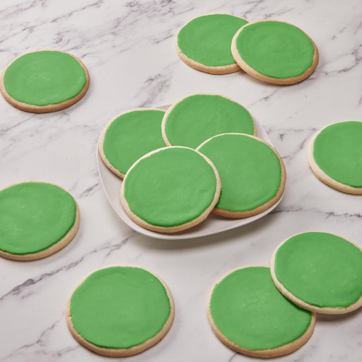 4" Round Green Iced Cookies - SmileyCookie.com individually wrapped, nut - free, and kosher cookies delivered to you!