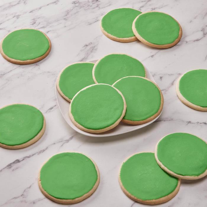 4" Round Green Iced Cookies - SmileyCookie.com individually wrapped, nut - free, and kosher cookies delivered to you!