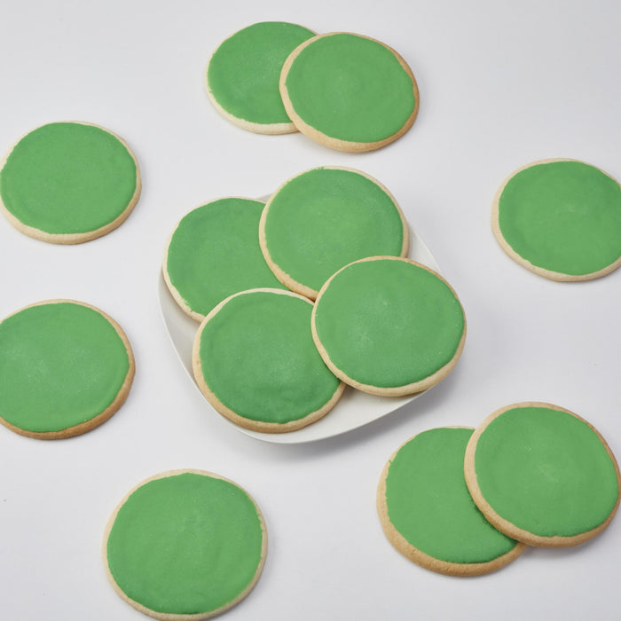 4" Round Green Iced Cookies - SmileyCookie.com individually wrapped, nut - free, and kosher cookies delivered to you!
