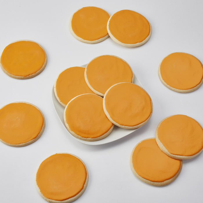 4" Round Orange Iced Cookies - SmileyCookie.com individually wrapped, nut - free, and kosher cookies delivered to you!