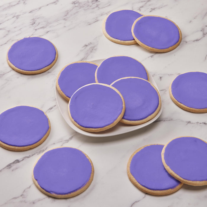 4" Round Purple Iced Cookies - SmileyCookie.com individually wrapped, nut - free, and kosher cookies delivered to you!