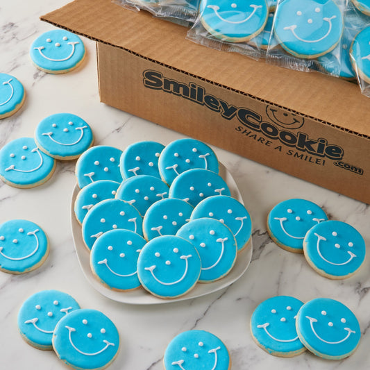 Blue Mini Smiley® Cookies - SmileyCookie.com individually wrapped, nut - free, and kosher cookies delivered to you!