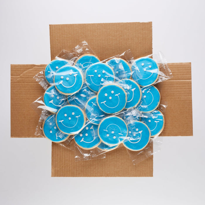 Blue Mini Smiley® Cookies - SmileyCookie.com individually wrapped, nut - free, and kosher cookies delivered to you!