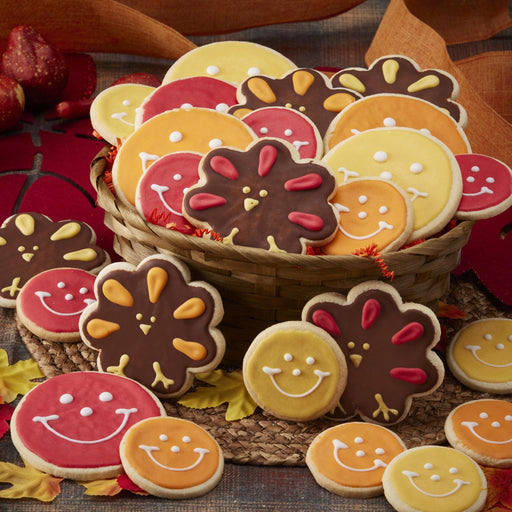 Give Thanks Thanksgiving Cookie Gift Basket - SmileyCookie.com individually wrapped, nut - free, and kosher cookies delivered to you!