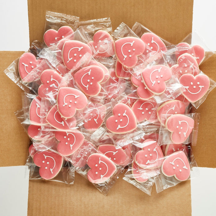 2.5" Mini Heart Smiley Cookies - SmileyCookie.com individually wrapped, nut - free, and kosher cookies delivered to you!