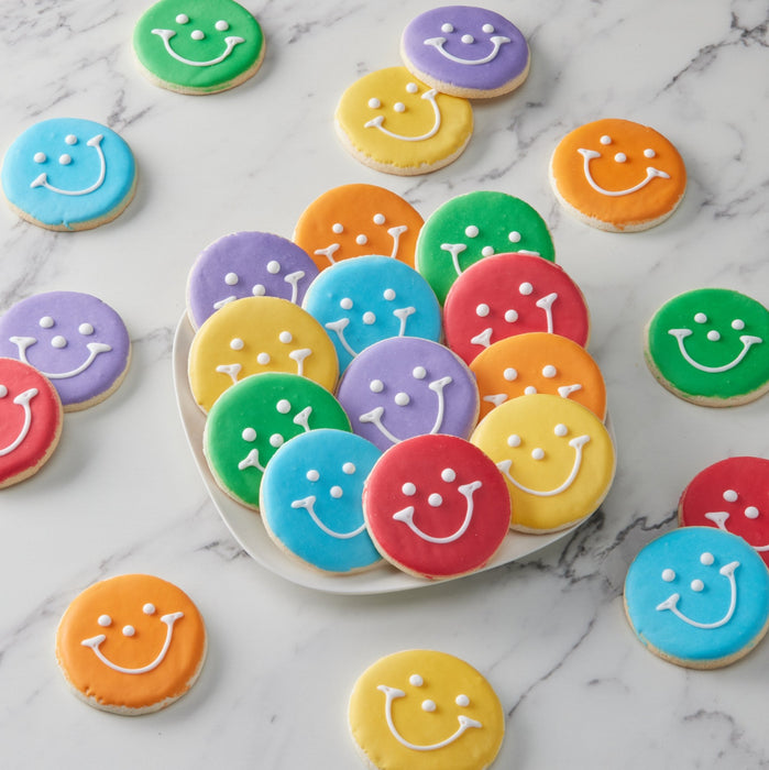 2.5" Mini Rainbow Smiley Cookies - SmileyCookie.com individually wrapped, nut - free, and kosher cookies delivered to you!
