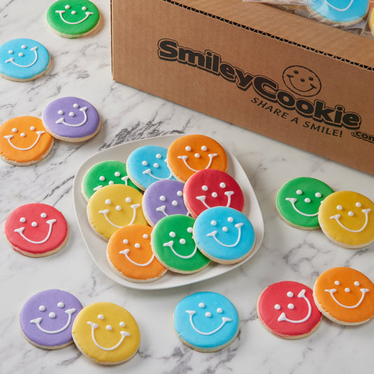 2.5" Mini Rainbow Smiley Cookies - SmileyCookie.com individually wrapped, nut - free, and kosher cookies delivered to you!