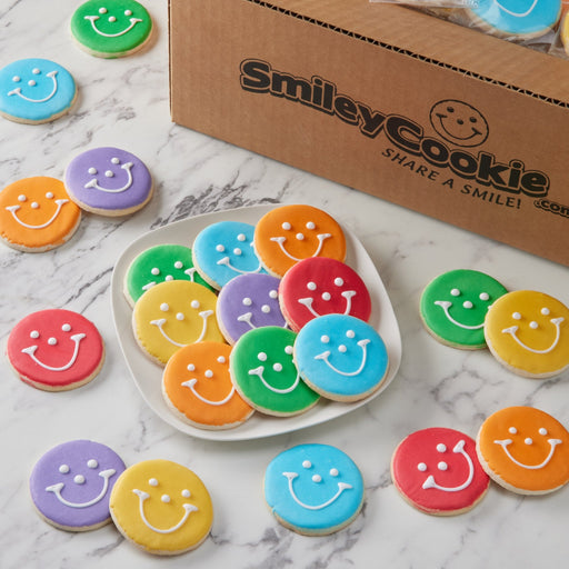 2.5" Mini Rainbow Smiley Cookies - SmileyCookie.com individually wrapped, nut - free, and kosher cookies delivered to you!