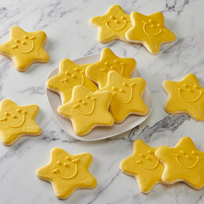 4" Gold Star Smiley Cookies - SmileyCookie.com individually wrapped, nut - free, and kosher cookies delivered to you!