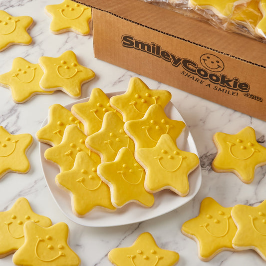4" Gold Star Smiley Cookies - SmileyCookie.com individually wrapped, nut - free, and kosher cookies delivered to you!