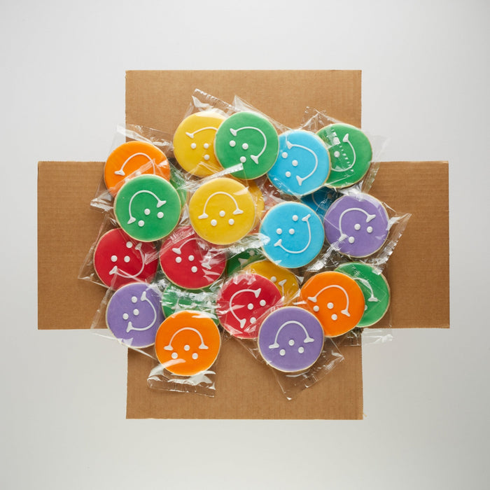 4" Rainbow Smiley Cookies - SmileyCookie.com individually wrapped, nut - free, and kosher cookies delivered to you!