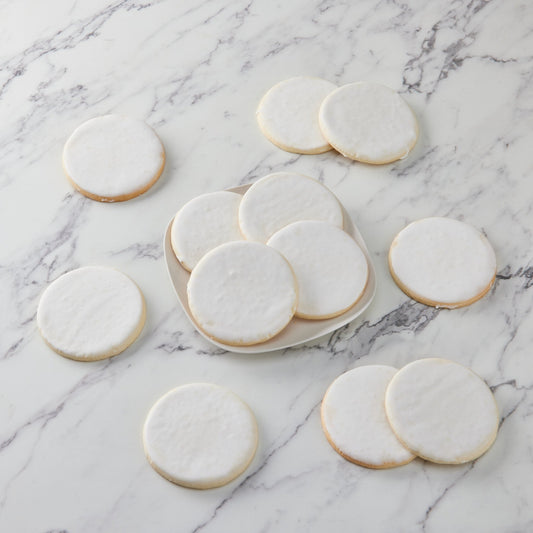 4" Round White Iced Cookies - SmileyCookie.com individually wrapped, nut - free, and kosher cookies delivered to you!