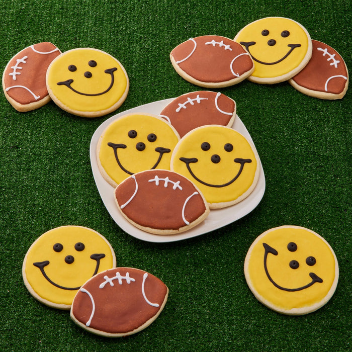 Black & Gold Football Cookie Pack - SmileyCookie.com individually wrapped, nut - free, and kosher cookies delivered to you!
