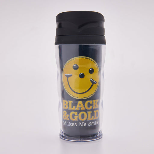 Black & Gold Travel Mug  - SmileyCookie.com individually wrapped, nut - free, and kosher cookies delivered to you!