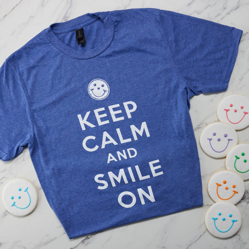 Keep Calm and Smile On Shirt - SmileyCookie.com individually wrapped, nut - free, and kosher cookies delivered to you!