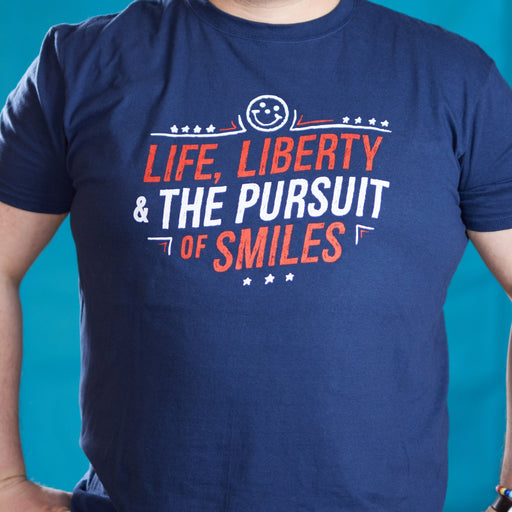 Life Liberty and the Pursuit of Smiles Shirt  - SmileyCookie.com individually wrapped, nut - free, and kosher cookies delivered to you!