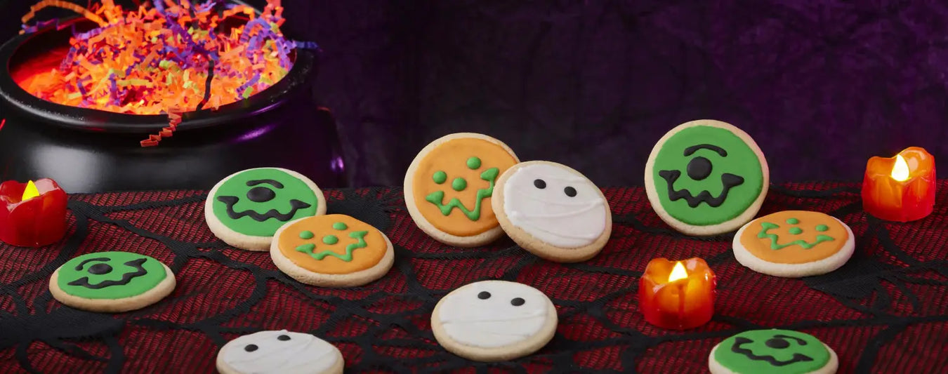 Mini Monster Mash with Mini Mummy, Mini Monster, and Mini Jack o lantern iced sugar cookies