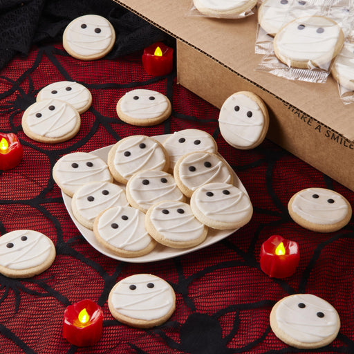 2.5" Wrapped Mini Mummy Cookies - SmileyCookie.com individually wrapped, nut - free, and kosher cookies delivered to you!