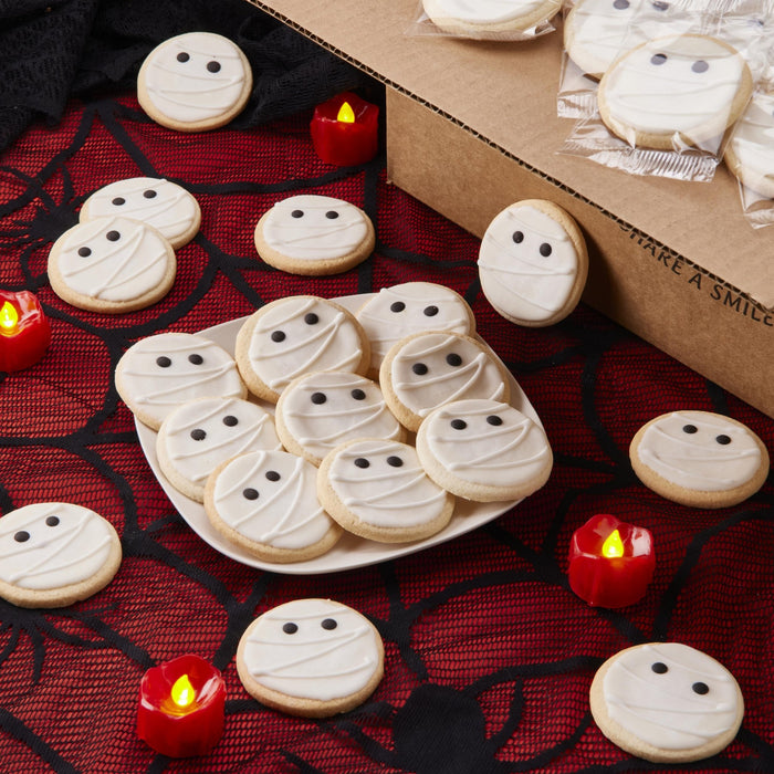 2.5" Wrapped Mini Mummy Cookies - SmileyCookie.com individually wrapped, nut - free, and kosher cookies delivered to you!