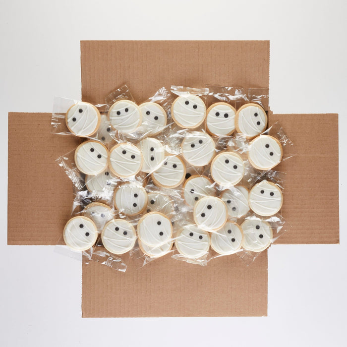 2.5" Wrapped Mini Mummy Cookies - SmileyCookie.com individually wrapped, nut - free, and kosher cookies delivered to you!