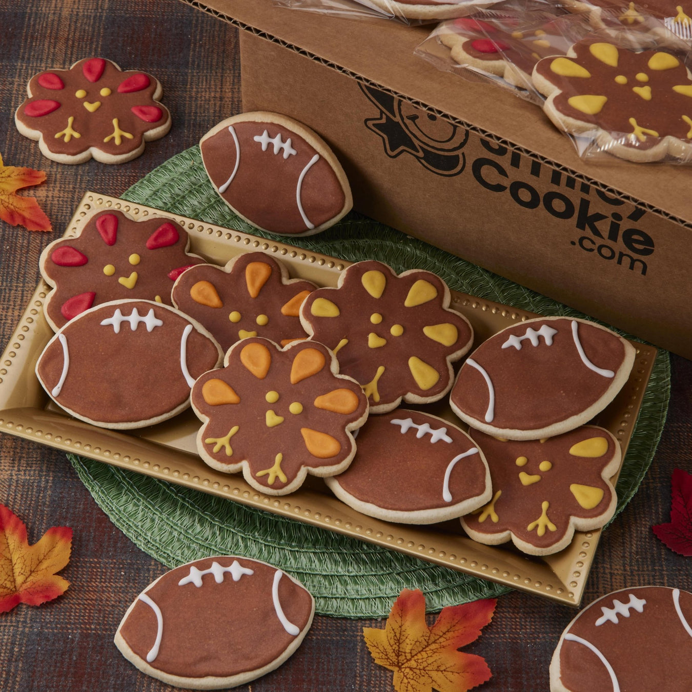 4" Turkey + Football Variety Pack - SmileyCookie.com individually wrapped, nut - free, and kosher cookies delivered to you!