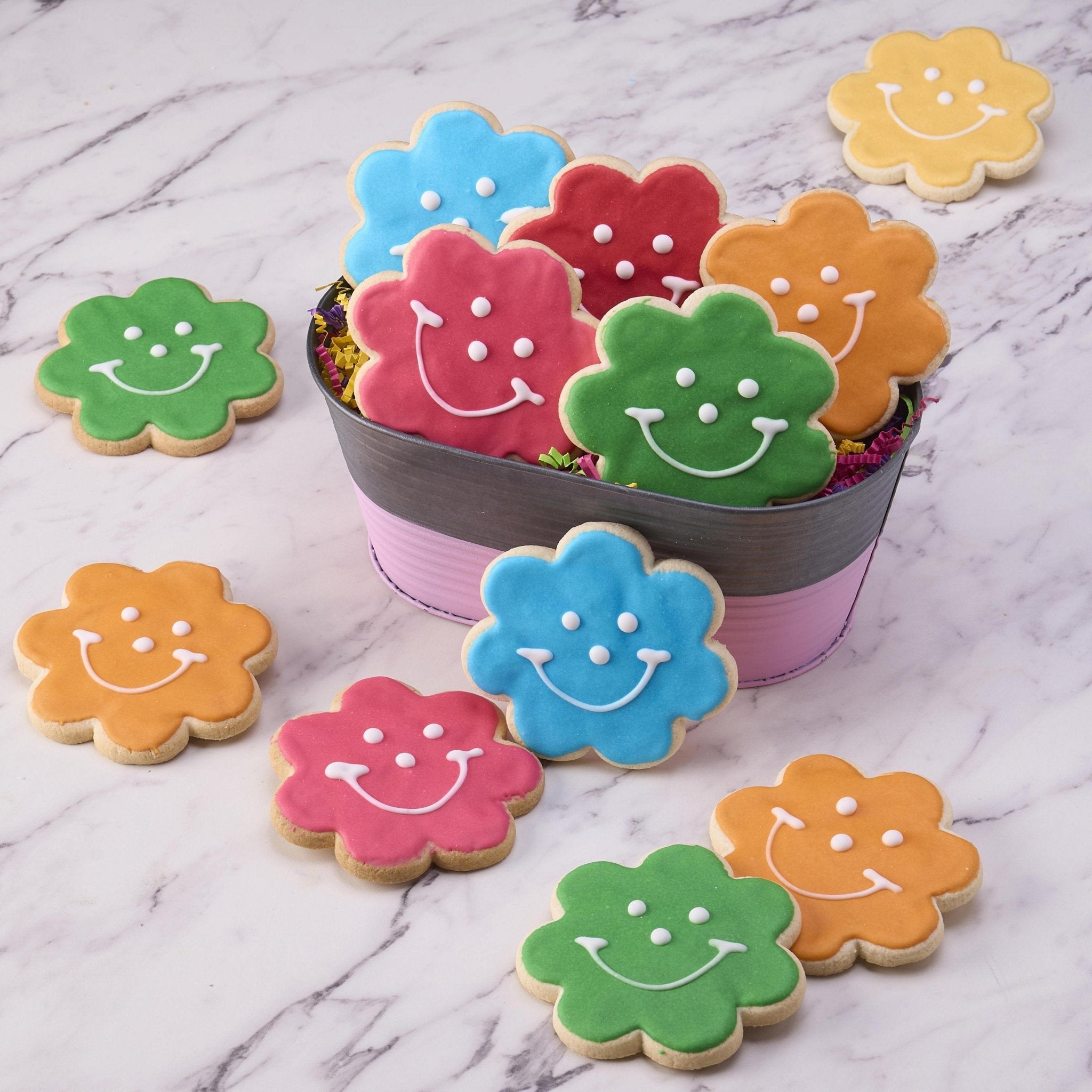Bucket of Flowers Gift Pack - SmileyCookie.com individually wrapped, nut - free, and kosher cookies delivered to you!