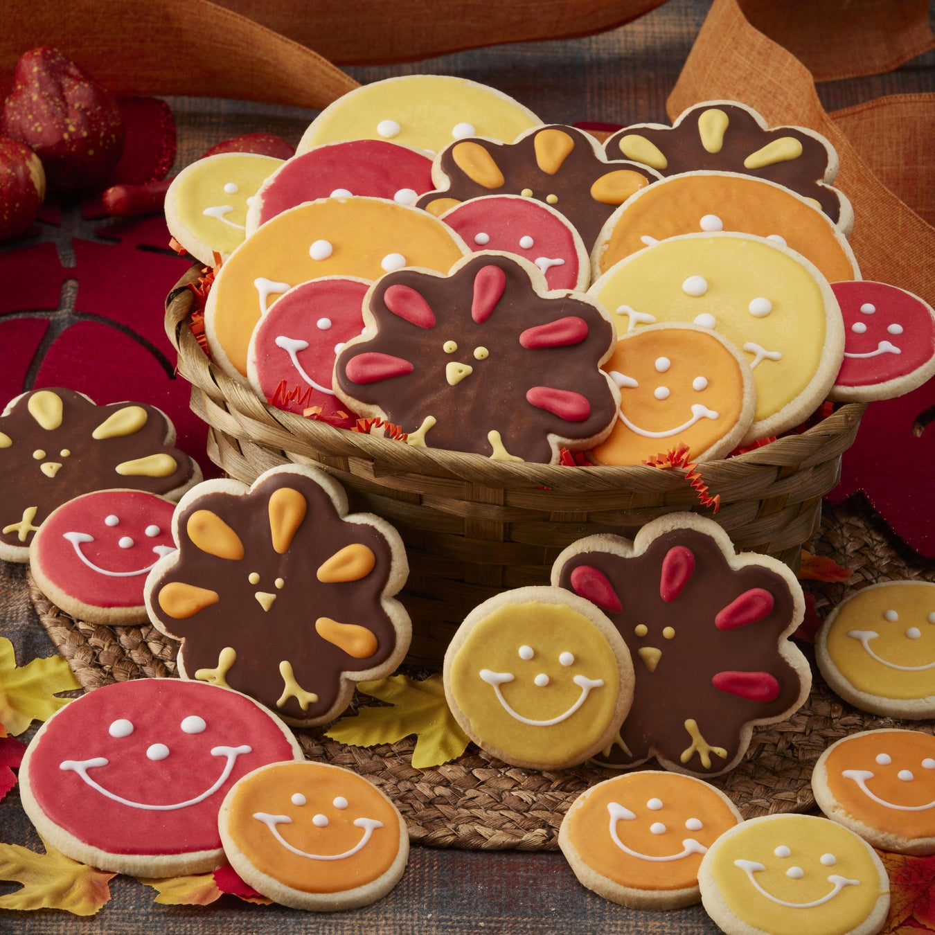 Give Thanks Thanksgiving Cookie Gift Basket - SmileyCookie.com individually wrapped, nut - free, and kosher cookies delivered to you!