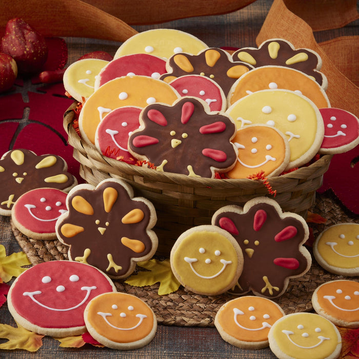 Give Thanks Thanksgiving Cookie Gift Basket - SmileyCookie.com individually wrapped, nut - free, and kosher cookies delivered to you!