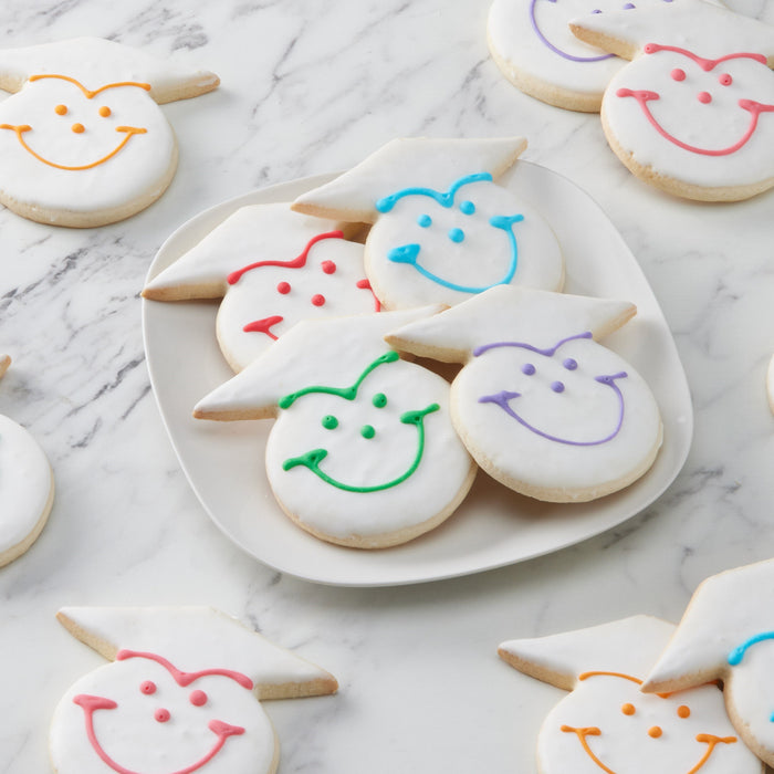Dozen Graduation Smiley Cookies - White Base, Colorful Face, Smiley Cookie