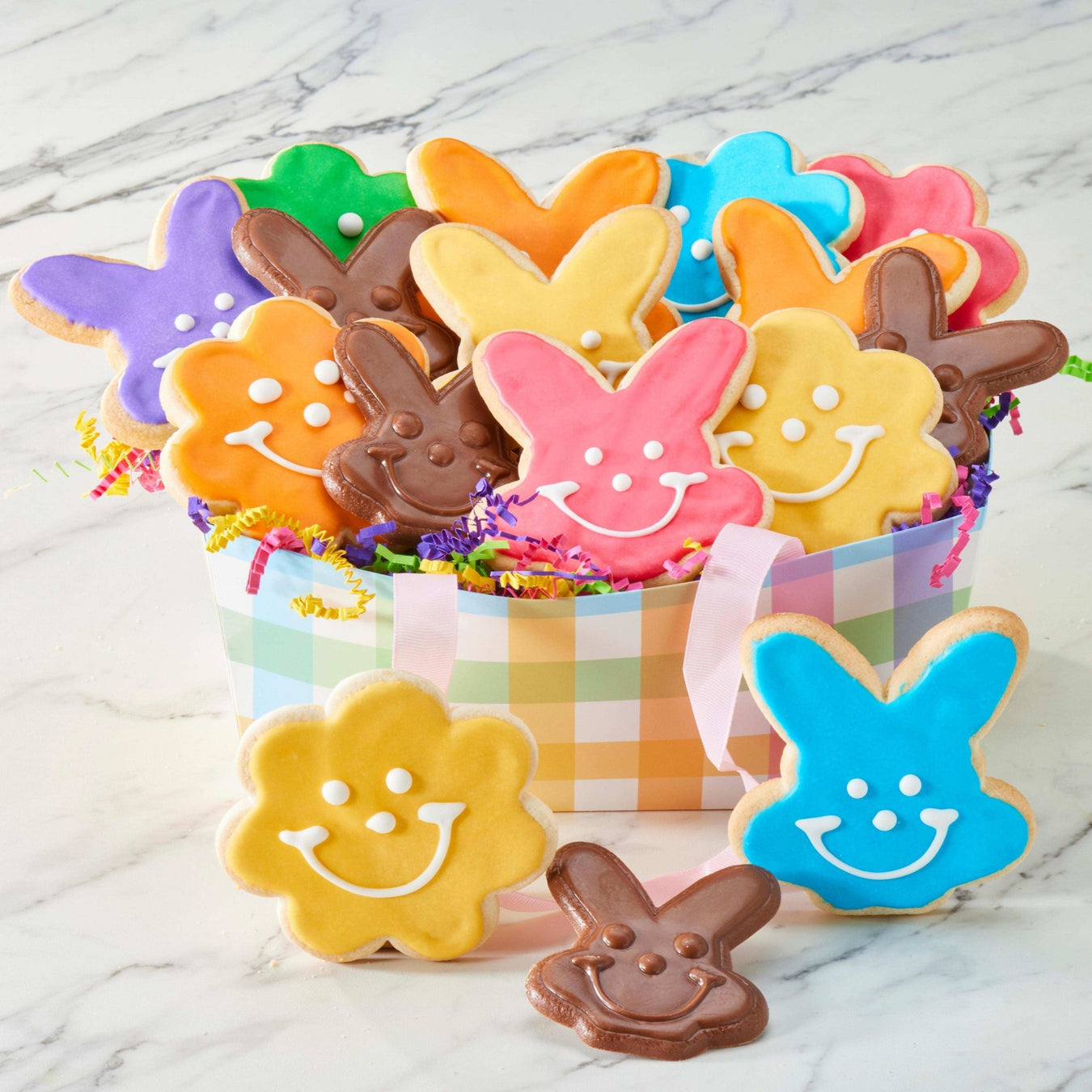 Preppy Pastel Easter Basket - SmileyCookie.com individually wrapped, nut - free, and kosher cookies delivered to you!